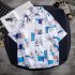 Men Short Sleeves T shirt Summer Thin Trendy Printing Lapel Cardigan Tops Loose Casual Beach Shirt For Couple YS042 white L