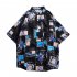 Men Short Sleeves T shirt Summer Thin Trendy Printing Lapel Cardigan Tops Loose Casual Beach Shirt For Couple YS042 white L