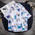 Men Short Sleeves T shirt Summer Thin Trendy Printing Lapel Cardigan Tops Loose Casual Beach Shirt For Couple YS042 white XL