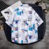 Men Short Sleeves T shirt Summer Thin Trendy Printing Lapel Cardigan Tops Loose Casual Beach Shirt For Couple YS042 white XL
