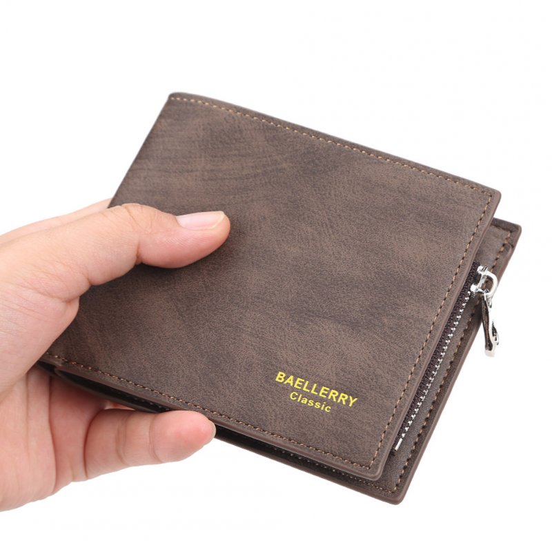 Men Short Wallet with Card Slots 2 Floding Leather Fashion Casual Wallet  brown