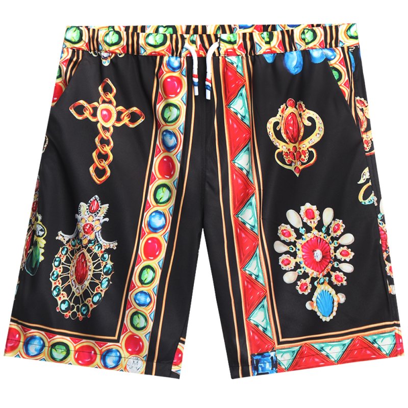 Men  Shorts Summer Digital Printing Shorts Casual Loose Fifth-pants Flower Pants Black_2XL