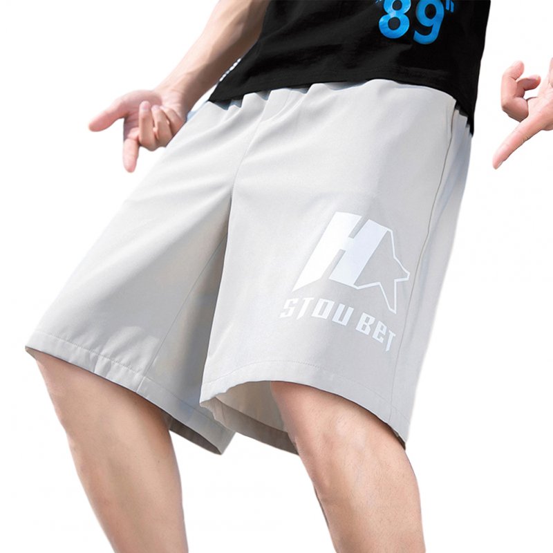 Men Shorts Summer Letter Printing Loose Casual Sports Cropped Trousers apricot_L