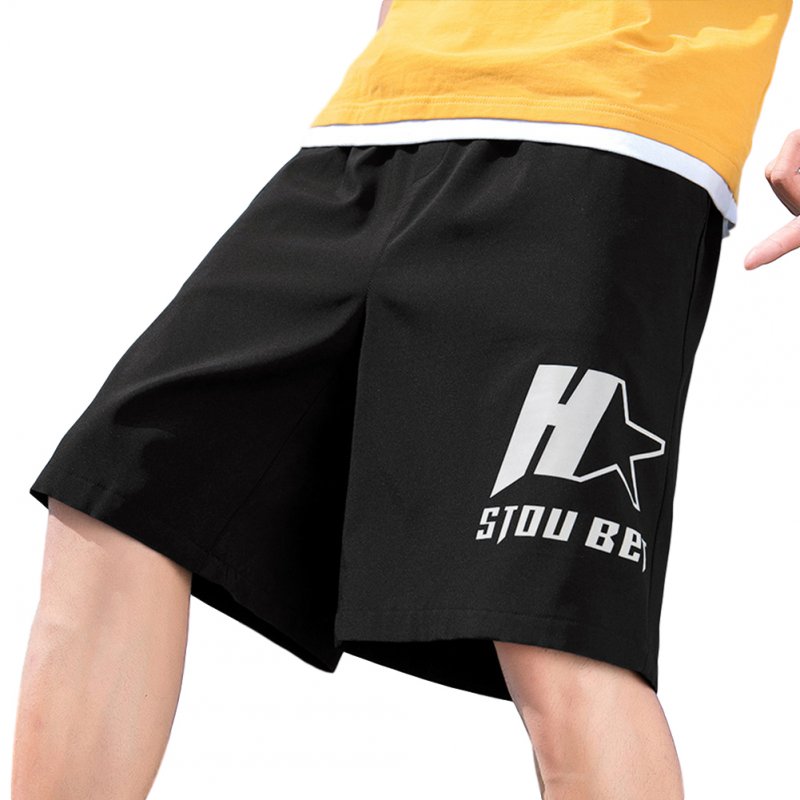 Men Shorts Summer Letter Printing Loose Casual Sports Cropped Trousers black_XL