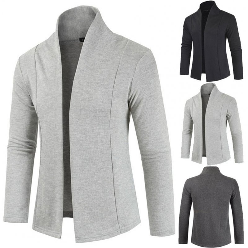 Men Simple Cardigan Slim Sweater Jacket Men V-collar Sweater light grey_XXL