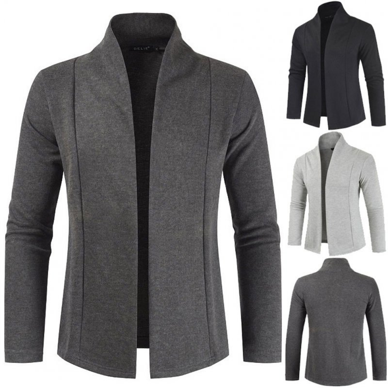 Men Simple Cardigan Slim Sweater Jacket Men V-collar Sweater Dark gray_M