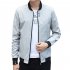 Men Simple Casual Baseball Jacket Solid Color Stand up Collar Coat  gray L