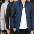 Men Simple Casual Baseball Jacket Solid Color Stand up Collar Coat  blue L
