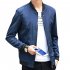 Men Simple Casual Baseball Jacket Solid Color Stand up Collar Coat  black XL
