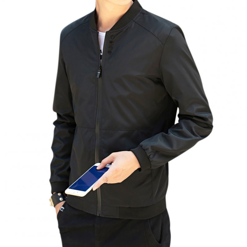 Men Baseball Solid Color Stand-up Collar Coat
