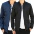Men Simple Casual Baseball Jacket Solid Color Stand up Collar Coat  black XXL