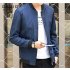 Men Simple Casual Baseball Jacket Solid Color Stand up Collar Coat  black XXL