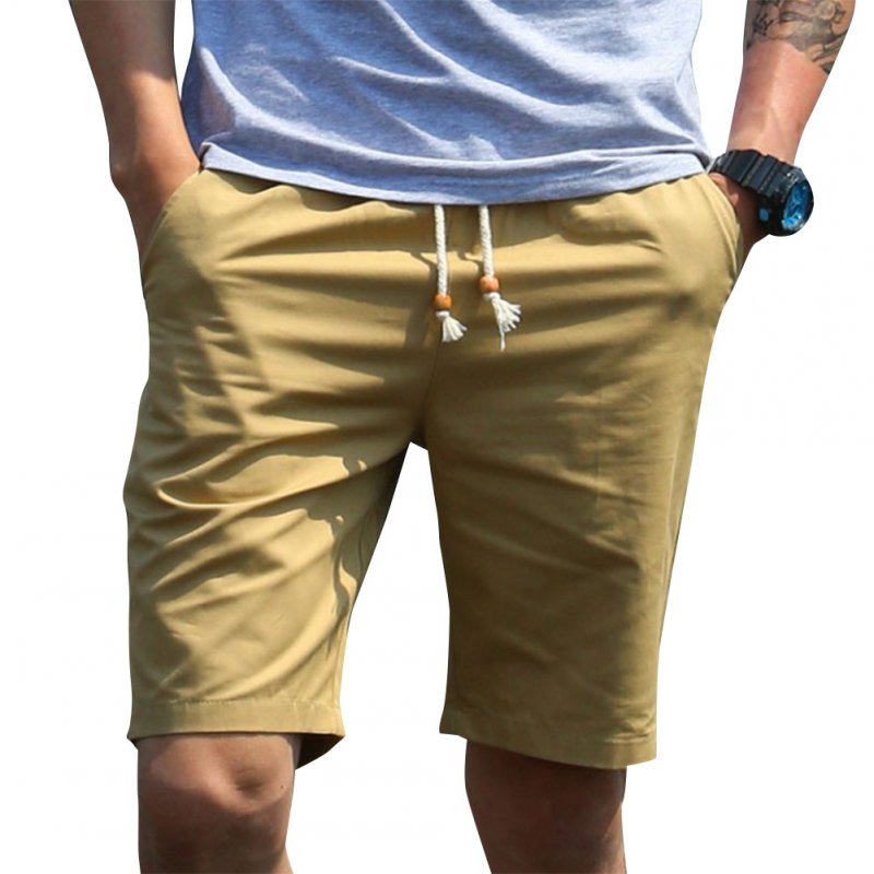Men Simple Casual Beach Shorts  Dark khaki_XL