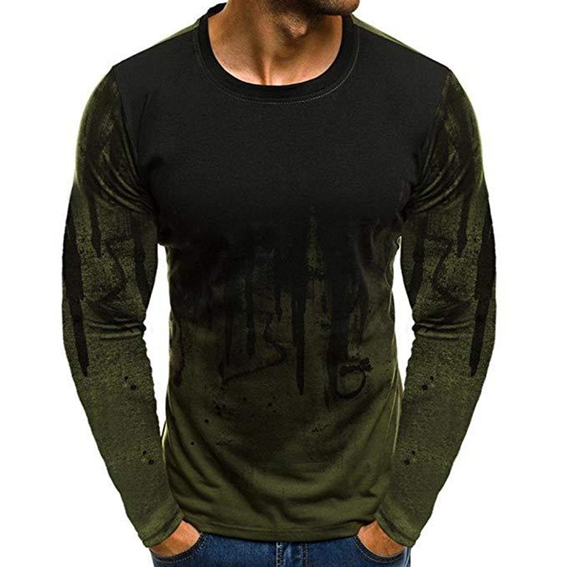 Men Simple Casual Gradient Long-Sleeve Basic T-Shirts Fitness Gym T-Shirt Tops Army Green_XL