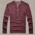 Men Simple Casual Long Sleeve Slim Henley Shirt Simple Solid Color Button Tops Blue XL