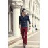 Men Simple Casual Long Sleeve Slim Henley Shirt Simple Solid Color Button Tops Blue L