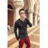 Men Simple Casual Long Sleeve Slim Henley Shirt Simple Solid Color Button Tops Red wine L
