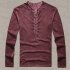 Men Simple Casual Long Sleeve Slim Henley Shirt Simple Solid Color Button Tops Red wine L