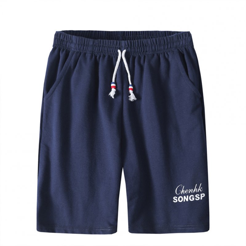 Men Simple Casual Loose Comfortable Fifth Pants Homewear Navy_XL