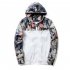 Men Simple Casual Loose Hooded Jacket Camouflage Print Stitching Coat Tops  white M