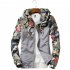 Men Simple Casual Loose Hooded Jacket Camouflage Print Stitching Coat Tops  white M