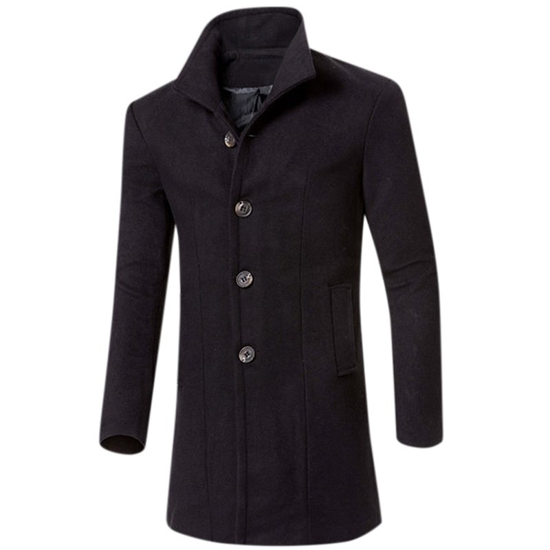 Men Simple Casual Outdoor Thicken Coat Slim Warm Solid Color Jacket Tops black_XL
