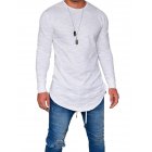 Men Simple Casual Solid Color Round Neck T shirt Slim Long Sleeve Tops Clothes white L