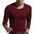 Men Simple Solid Color Long Sleeve T Shirt Chic Slim Round Neck Tops Red wine XL  within 137 79 Ib 