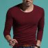 Men Simple Solid Color Long Sleeve T Shirt Chic Slim Round Neck Tops Red wine L  within 126 77 Ib 