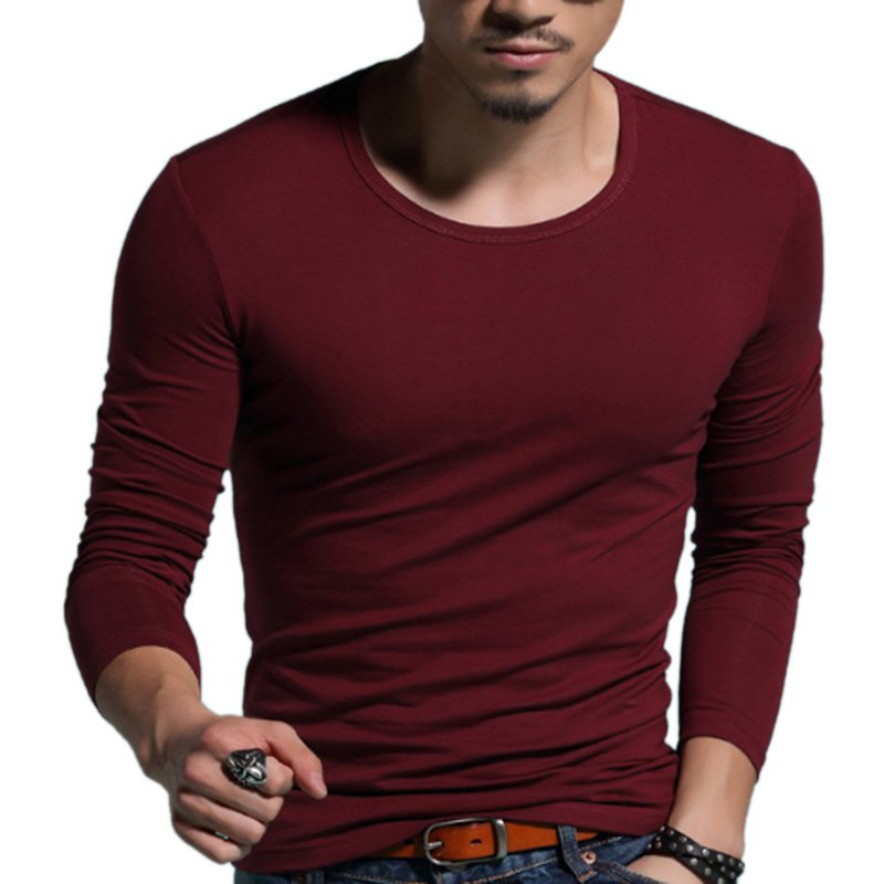 Men Long-Sleeve T-Shirt  Slim Round Neck Tops