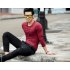 Men Simple Solid Color Long Sleeve T Shirt Chic Slim Round Neck Tops Red wine L  within 126 77 Ib 