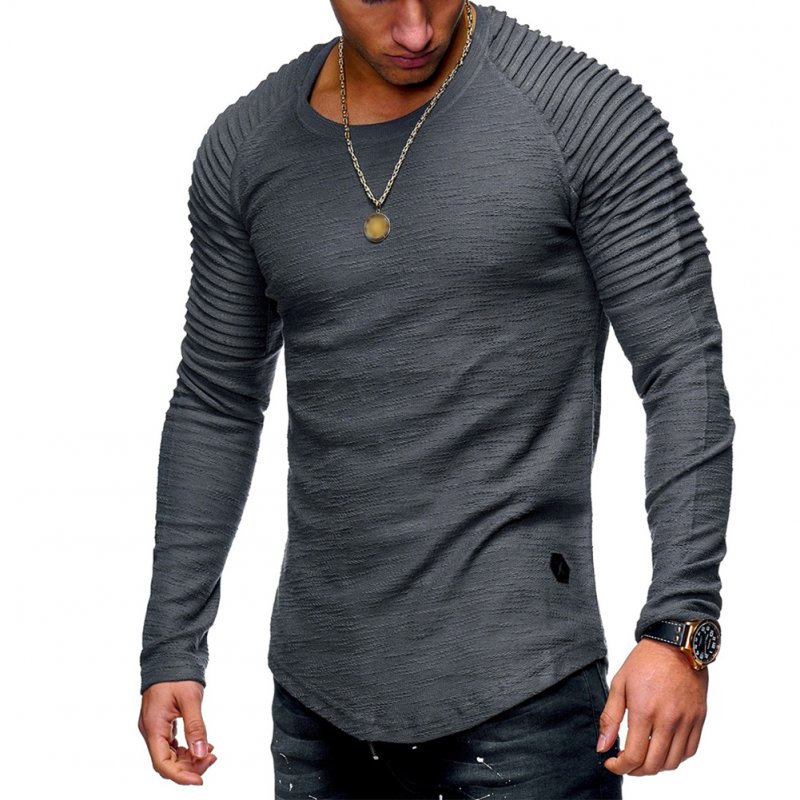 Men Slim Fit O Neck Long Sleeve Muscle Shirt Casual Solid Color Tops Blouse gray_L