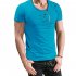 Men Slim Fit O Neck Ripped Short Sleeve Muscle Tee T shirt blue XL