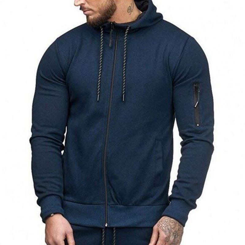Men Slim Fit Sports Hoodies Zipper Closure Fashion Casual Jacket Sweatshirts Navy_M