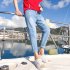 Men Slim Fit Stretch Handsome Ripped Casual Pants Young Jeans 035 light blue jeans 33