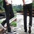 Men Slim Jeans Small Trouser Legs Medium Waist Elastic Jeans Yellow line black cloth pants L 29