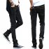 Men Slim Jeans Small Trouser Legs Medium Waist Elastic Jeans Yellow line black cloth pants L 29