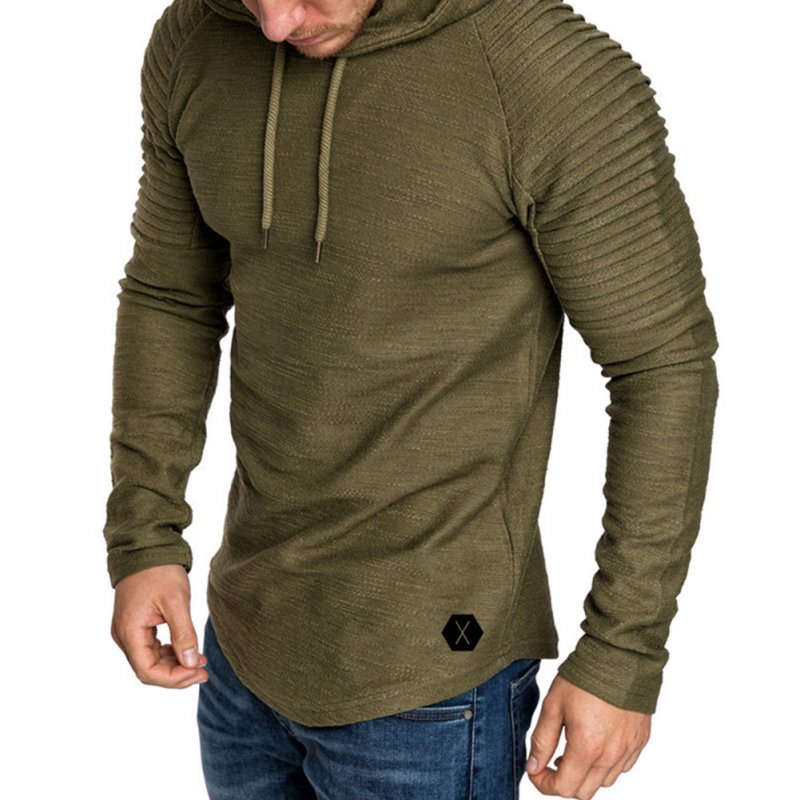 Men Slim Solid Color Long Sleeve T-shirt Casual Hooded Tops Blouse ArmyGreen_XXL