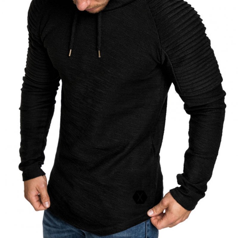 Men Slim Solid Color Long Sleeve T-shirt Casual Hooded Tops Blouse black_M