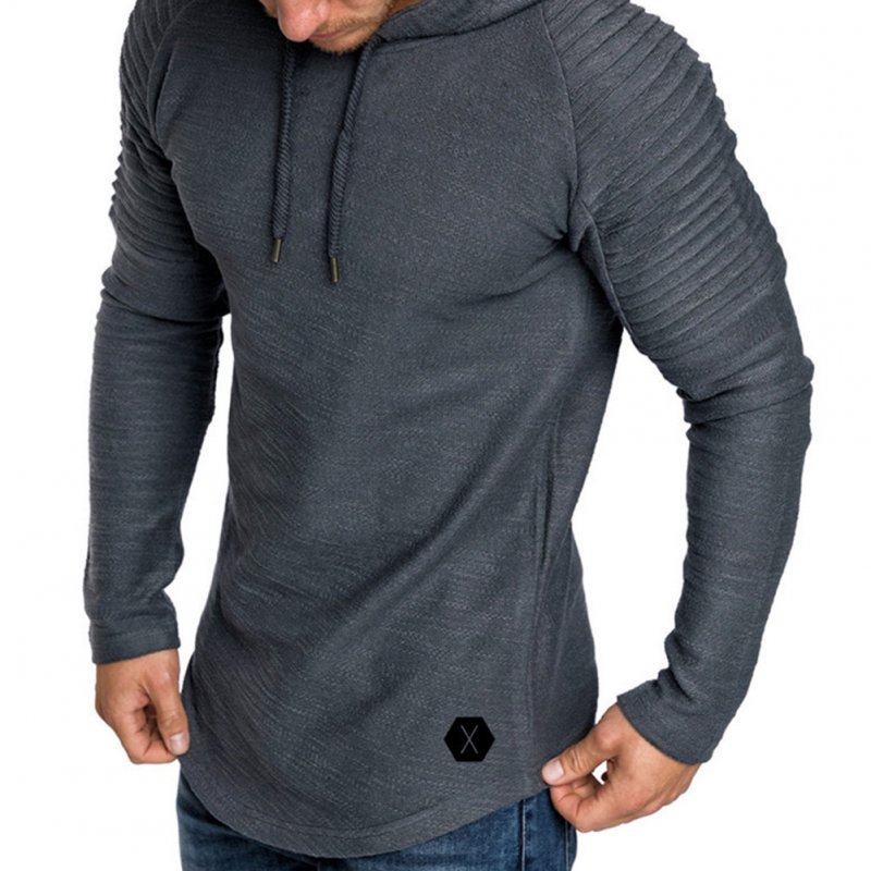 Men Slim Solid Color Long Sleeve T-shirt Casual Hooded Tops Blouse gray_M