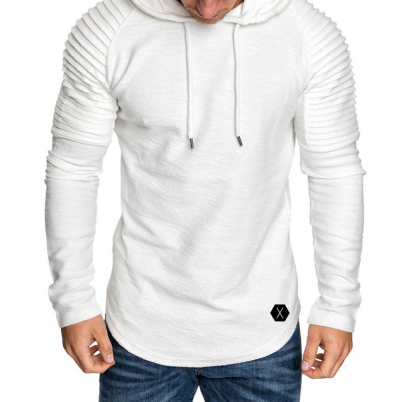 Men Slim Solid Color Long Sleeve T-shirt Casual Hooded Tops Blouse white_XXL