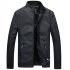 Men Slim Standing Collar PU Jacket Outdoor Casual Thicken Zipper Coat Tops black XL