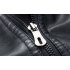 Men Slim Standing Collar PU Jacket Outdoor Casual Thicken Zipper Coat Tops black XL