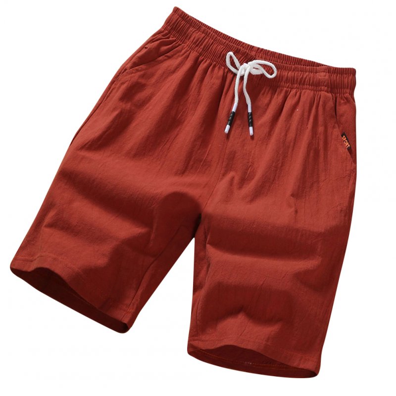 Men Soft Cotton Loose Casual Shorts Middle Length Pants red_XXL
