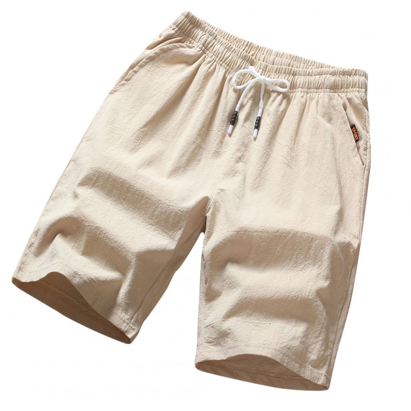 Men Soft Cotton Loose Casual Shorts Middle Length Pants Beige_XL