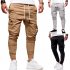 Men Solid Color Casual Slacks Fashion Soft Cotton Sports Jogging Pants Dark gray M