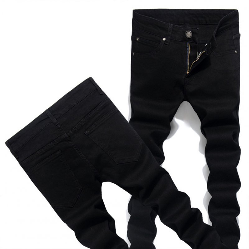 Men Solid Color Fashion Slim Type Jeans Pencil Pants black_29