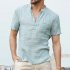 Men Solid Color Linen Cotton Shirt Short Sleeve Breathable Fashion T shirt Beige L