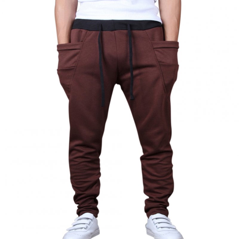Men Solid Color Middle Waist Casual Harem Pants coffee_XL (32-33)