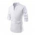 Men Solid Color Pullover Stand Collar Long Sleeve Casual Shirt white XL